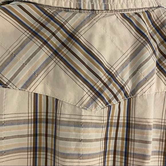 American Eagle Vintage Fit Pearl Snap Shirt Men's Size‎ M Beige Plaid - Picture 9 of 10